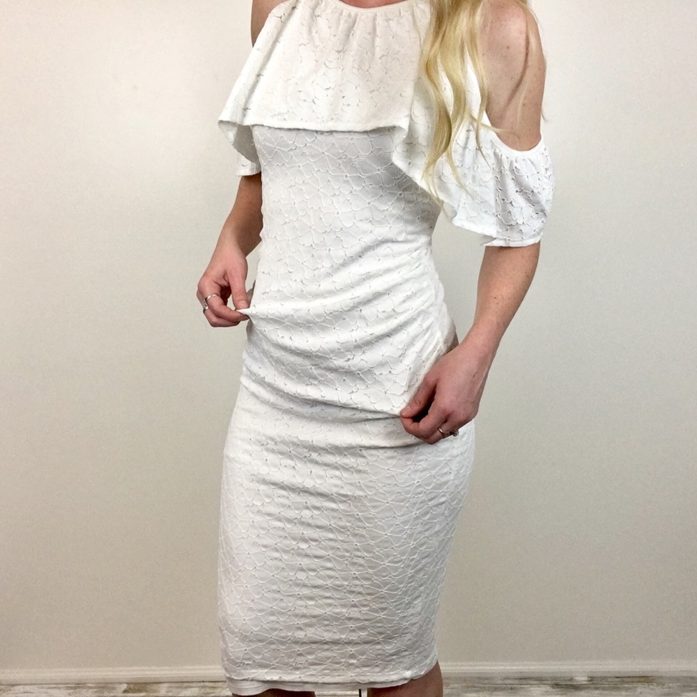MiMi Maternity | White Floral Lace Cold Shoulder - Picture 4 of 8